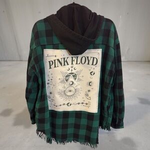 Pink Floyd Green Plaid Hooded Button-Down Shirt Jacket